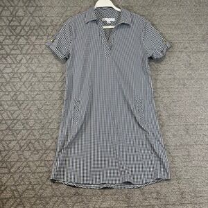 Southern Tide Women Navy Gingham Shirt Dress Collared Short‎ Sleeve Performance